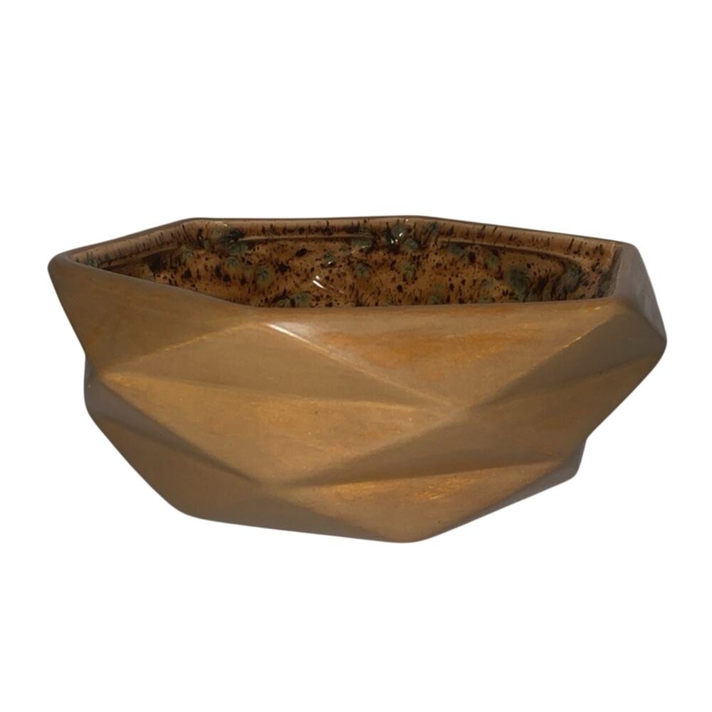 Vintage Handmade Studio Art Pottery Glazed Bowl Brown With Speckled Inside